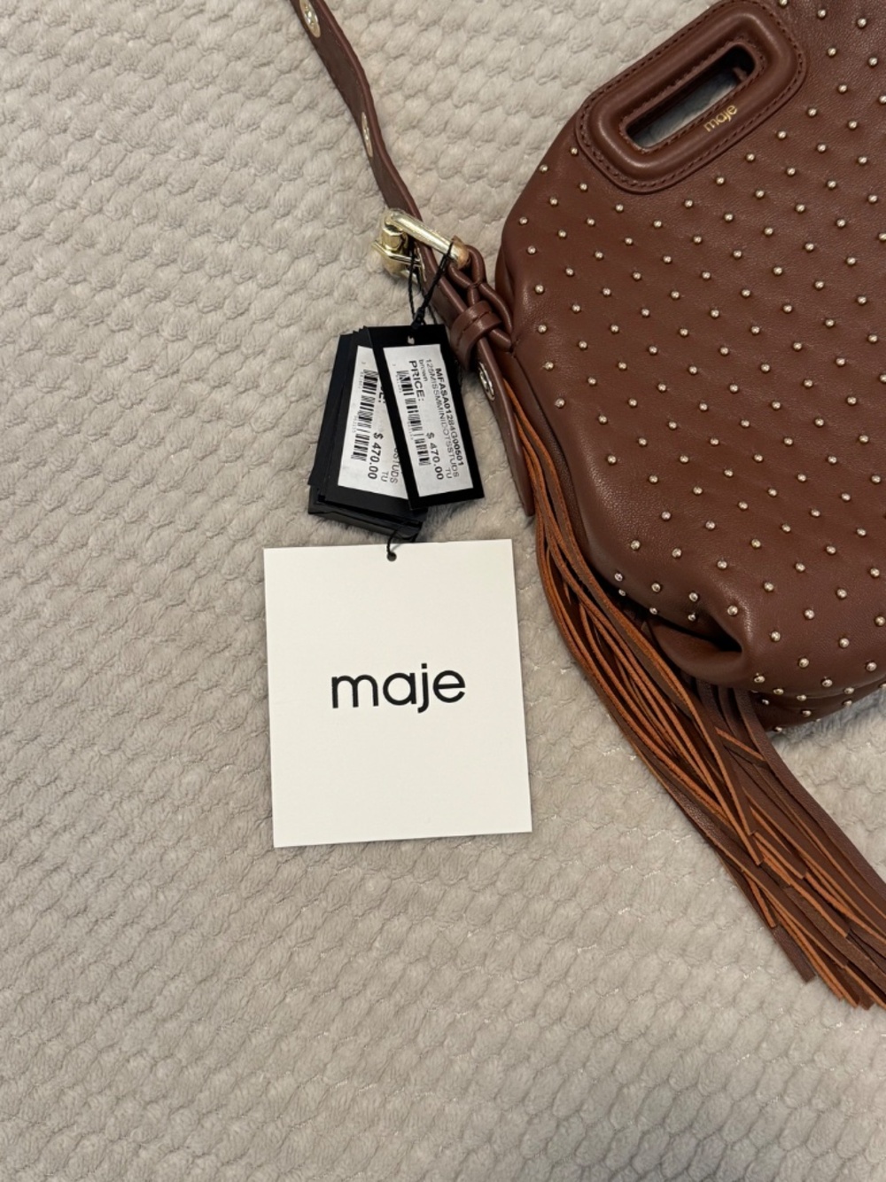 Maje Miss M Mini Brown Leather Studded Cross-body Bag - NWT - Picture 14 of 15